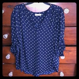 Dalia Collection 1X blouse shirt navy & anchors